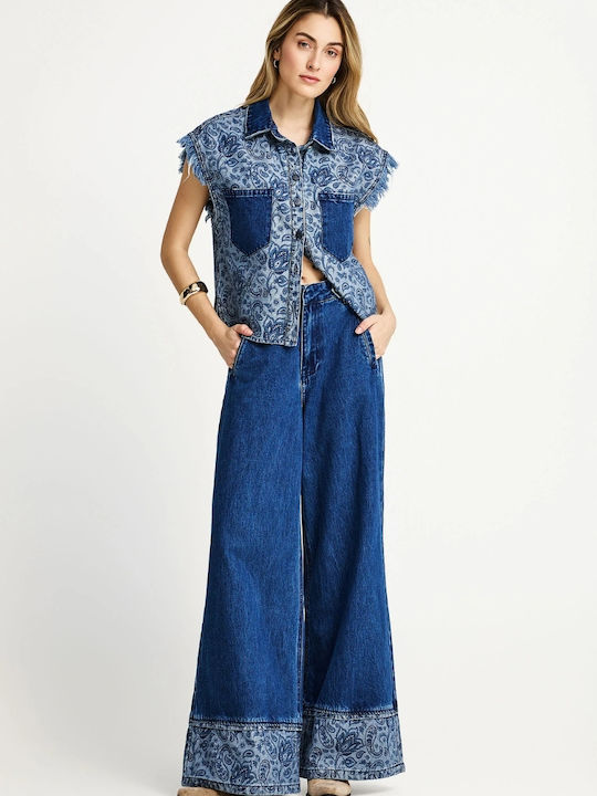 High Rise Women's Jean Pants in Wide Leg Style