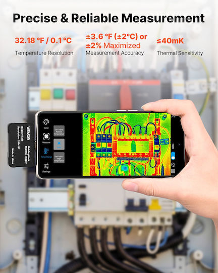 Vevor Θερμική Κάμερα Android & Ios Μακροφακό Ανάλυση Ir 256x192 Ρυθμός Ανανέωσης 25hz Εύρος Θερμοκρασίας 20°c Έως 550°c Smartphone Tablet Kdsrcxy2561960w1b001v9