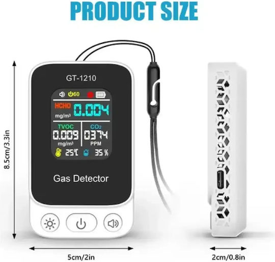 Portable Air Meter 5 in 1 Co2 Tvoc Hcho Temperature Humidity Gt-1210