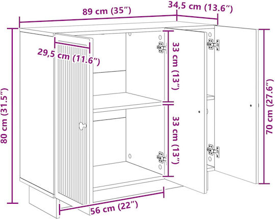 vidaXL Sideboard aus Holz & Metall Braune 89x34.5x80cm