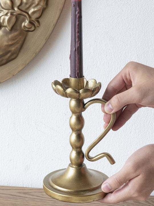 Artekko Metal Candle Holder in Gold Color 12.5x18.5x11cm