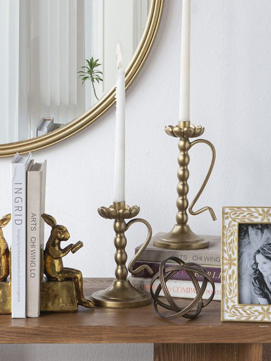 Artekko Metal Candle Holder in Gold Color 12.5x18.5x11cm