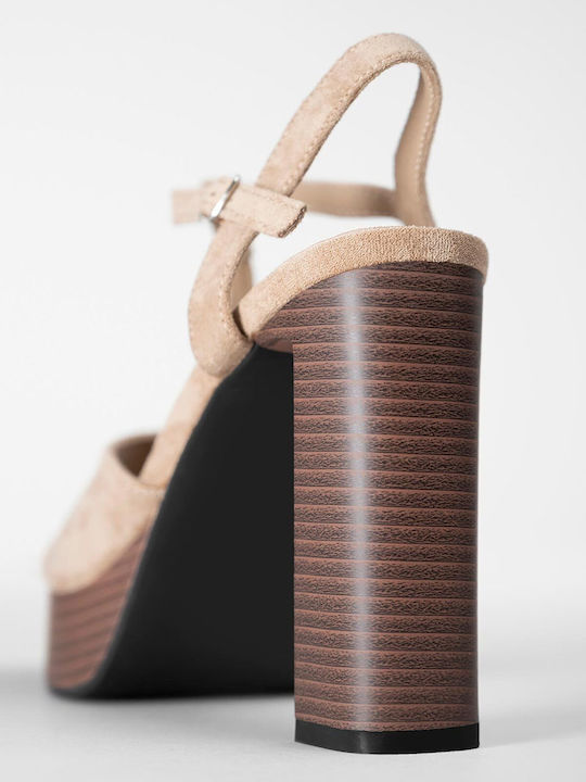 Suede Damen Sandalen Beige