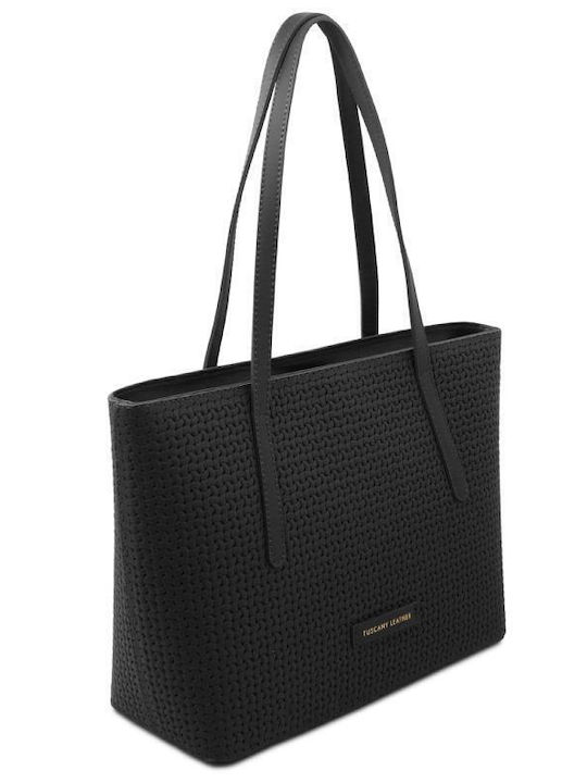 Leather Women's Shoulder Shopper Bag Black