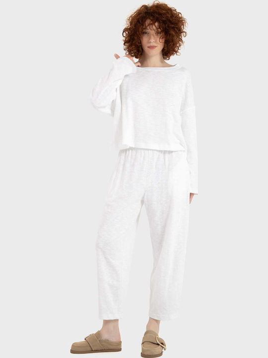 Women's Fabric Trousers in Balloon Leg Style White