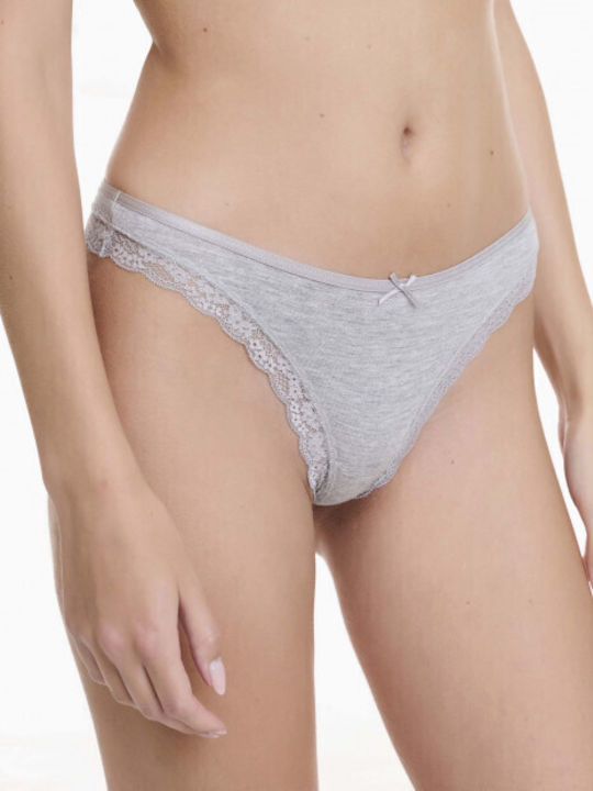 Bamboo Γυναικεία Slip 2Pack με Δαντέλα Γκρι