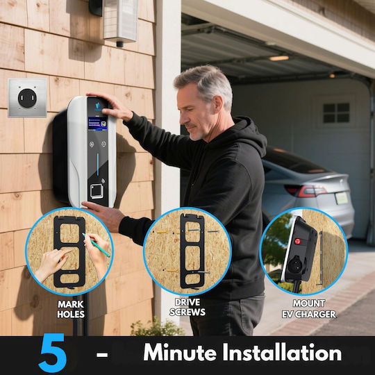 Qova Stație de Încărcare Montată pe Perete Trifazată 11kW cu Cablu Încorporat Tip 2