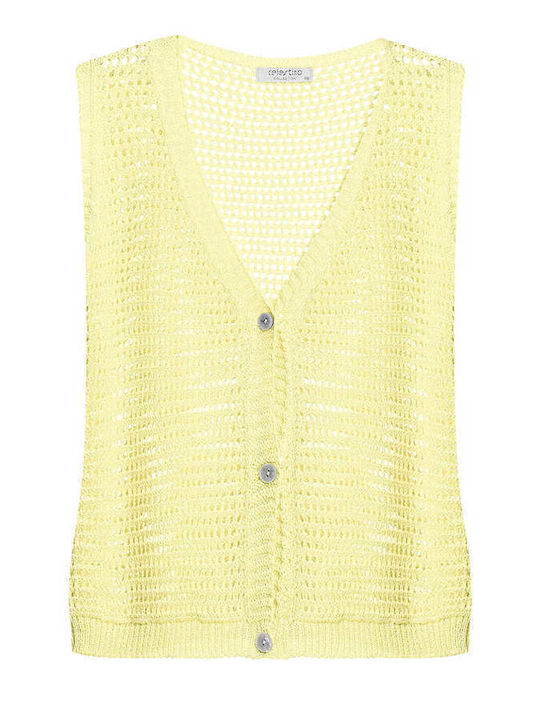 Celestino Women's Knitted Perforated Yellow Vest