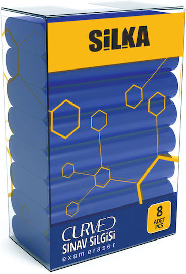 Silka Radiere Creion 42x8x23mm Fără Pvc Fără Reziduuri 8 Bucăți Set Silka Curbat Examen Albastru
