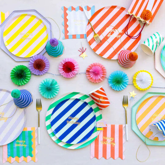 Meri Meri Γλυκού Stripe Happy Birthday Πιάτο για Party 8τμχ
