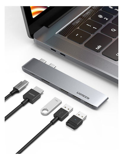 Ugreen CM251 Docking Station with Dual USB-C HDMI 4K PD and Connection for 2 Monitors Silver