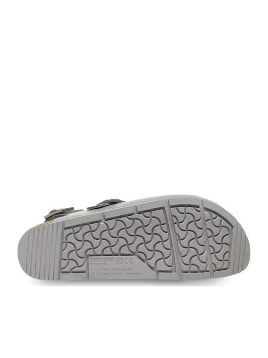 Birkenstock Δερμάτινα Ανατομικά Σαμπό Γκρι