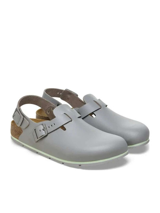 Birkenstock Δερμάτινα Ανατομικά Σαμπό Γκρι