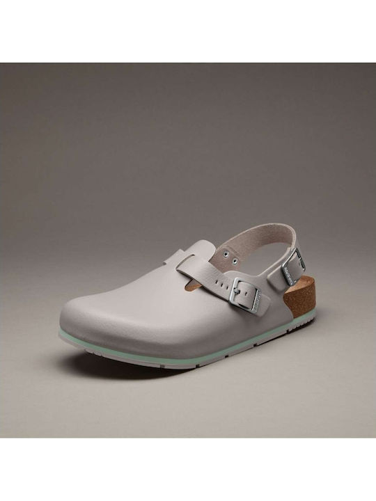Birkenstock Δερμάτινα Ανατομικά Σαμπό Γκρι