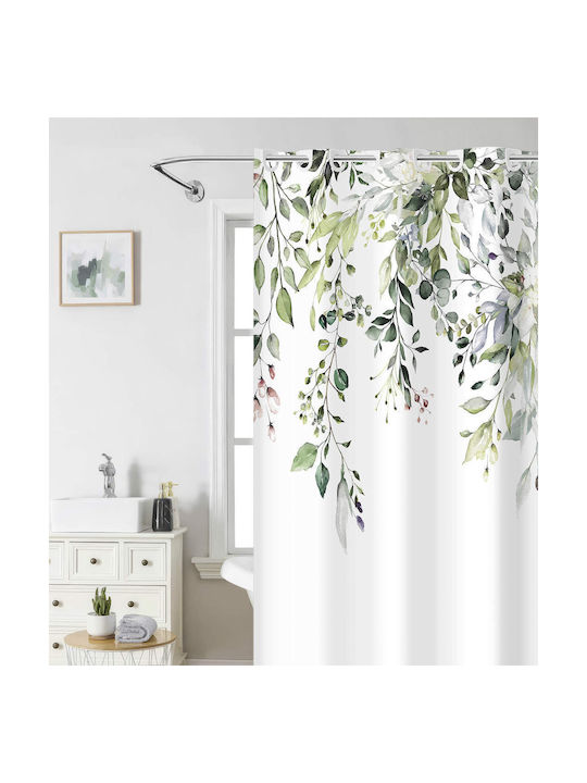 Nima Vera Shower Curtain Fabric with Hooks 180x200cm White, Green