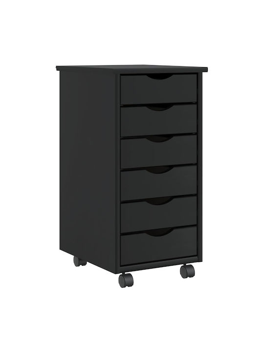 Office Storage Solid Wood Cabinet With Wheels & Drawers Black Velvet-Black Metal L34xW39xH65.5cm
