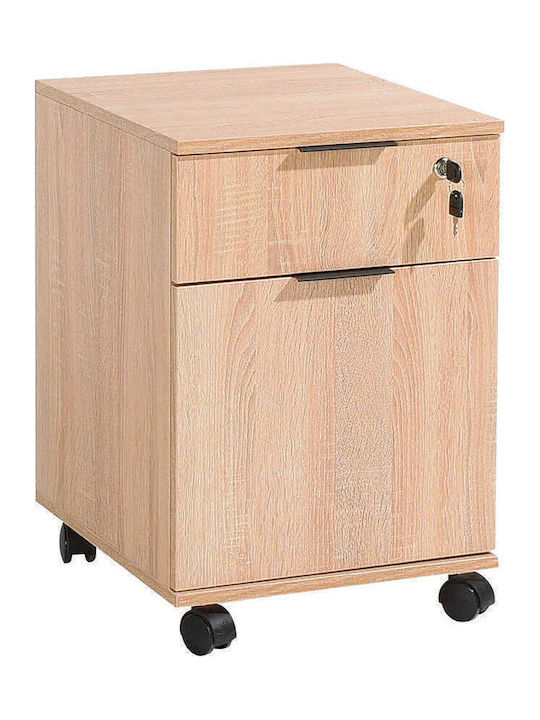 Office Storage Chipboard Drawer with Wheels, Lock & 2 Drawers Sonoma L41xW41xH61cm