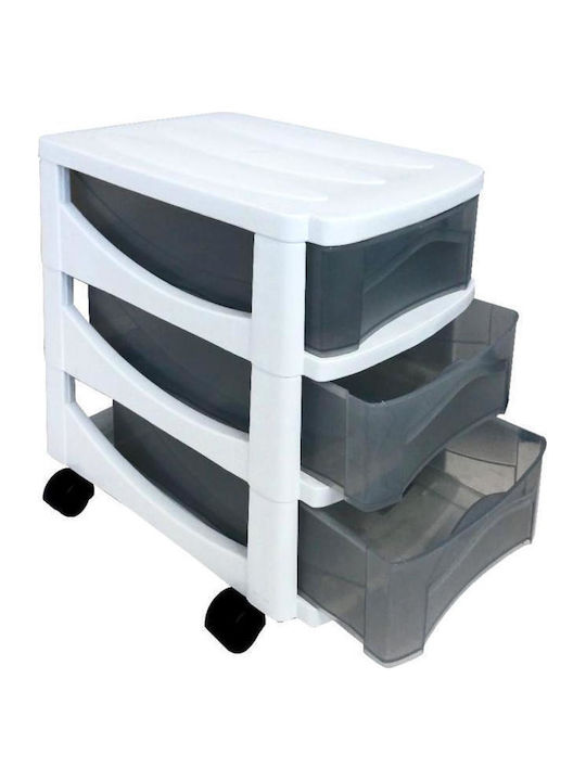 Office Storage Plastic Drawer with Wheels & 3 Drawers White L30xW40xH40cm