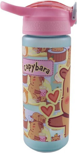 Gim Kunststoff Kinder Trinkflasche Capybara Thermos mit Stroh Graue 600ml