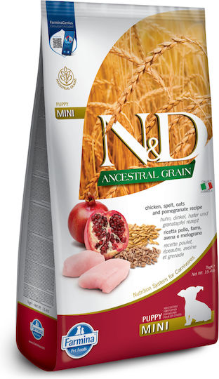 Farmina Ancestral Grain Chicken & Pomegranate Puppy Mini 7kg Hrană Uscată cu Puține Cereale pentru Căţei de Rase Mici cu Pui și Rodii de rodie