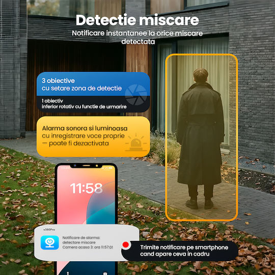 TN-111 Cameră de Supraveghere IP Triplă Wi-Fi/4G Full HD+ 5MP Rezistentă la Apă cu Baterie cu Comunicare Bidirecțională și Obiectiv de 4mm