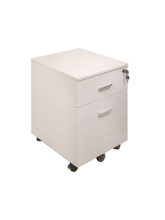 Office Storage Drawer Wooden with Wheels and Lock White 40x45x55.6cm