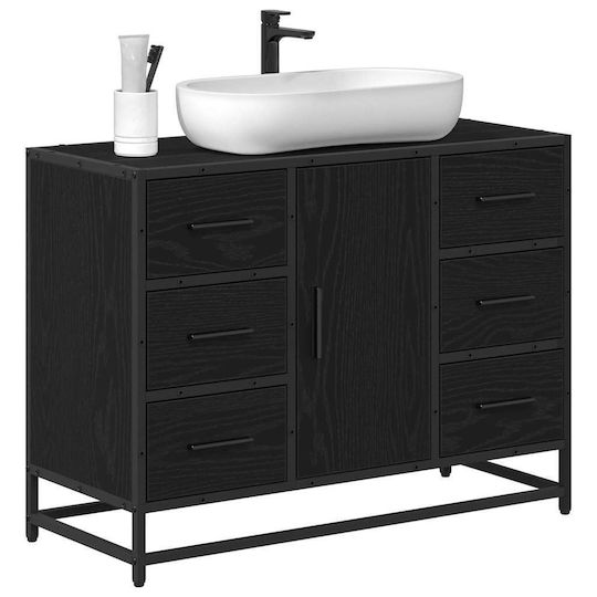 vidaXL Waschtisch mit Waschbecken L80xB33xH60cm Black Oak