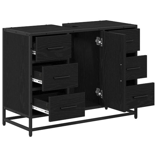vidaXL Waschtisch mit Waschbecken L80xB33xH60cm Black Oak