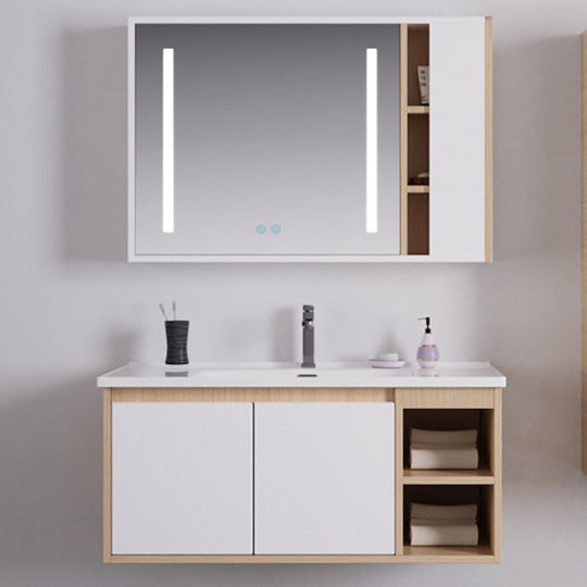 Set Mobilier Vera Blat cu Lavoar, Oglindă & Coloană L100xW48xH135cm Ch.white/sonoma