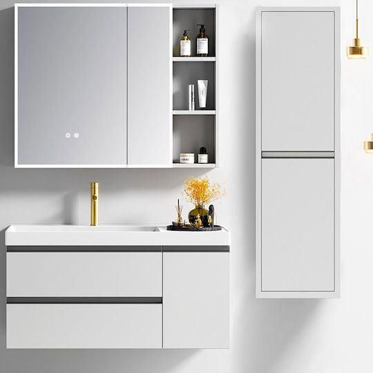 Martin Waschtisch mit Waschbecken & Spiegel mit Licht Light Grey