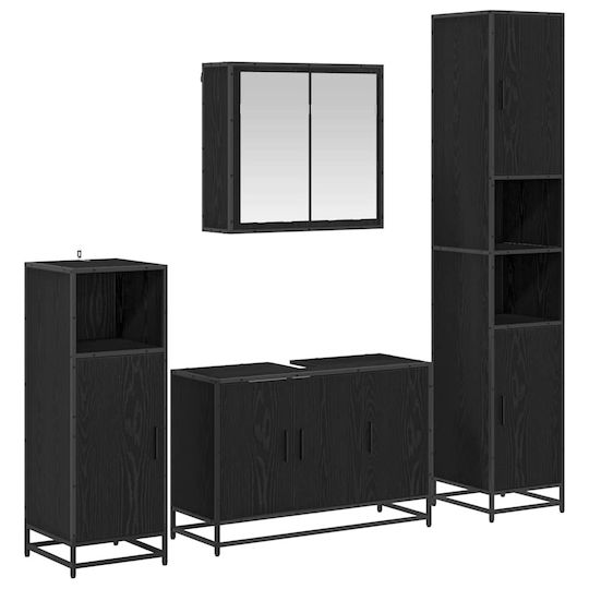 vidaXL Waschtisch Waschtisch ohne Waschbecken, mit Spiegel & Säule L80xB60xH33cm Black Beech