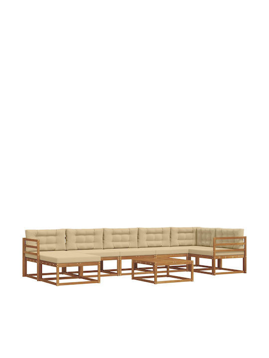 vidaXL Outdoor Lounge Set 8 Pieces Natural with Pillows