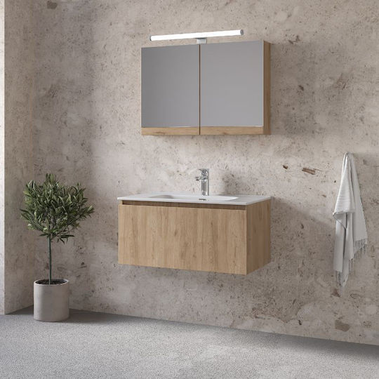 Furnibath Waschtisch mit Waschbecken & Spiegel L61xB35xH46cm Walnut