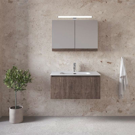 Furnibath Blat cu Lavoar & Oglindă L81xW35xH46cm Gri