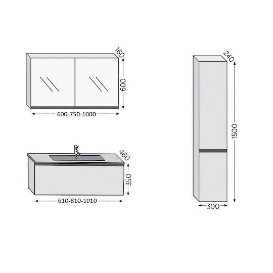 Furnibath Waschtisch mit Waschbecken L101xB35xH46cm Walnut