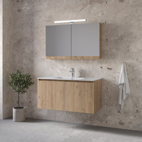 Έπιπλο Royal Madrid 100 Walnut 101x46x50cm Βάση Νιπτήρας Καθρέπτης Ντουλάπι