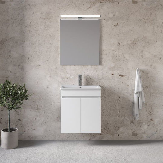 Furnibath Πάγκος με Νιπτήρα & Καθρέπτη Μ61xΒ60xΥ36cm Λευκή Λάκα