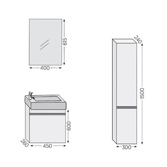 Furnibath Πάγκος με Νιπτήρα & Καθρέπτη Μ45xΒ60xΥ26cm Grey