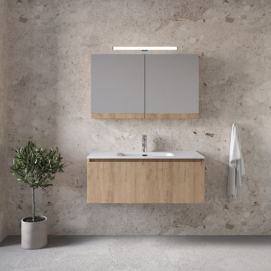 Furnibath Πάγκος με Νιπτήρα & Καθρέπτη Μ101xΒ35xΥ46cm Walnut