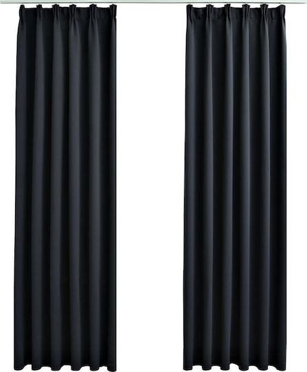 vidaXL Set Perdele Opace Cu Coafură Neagră 140x245 cm
