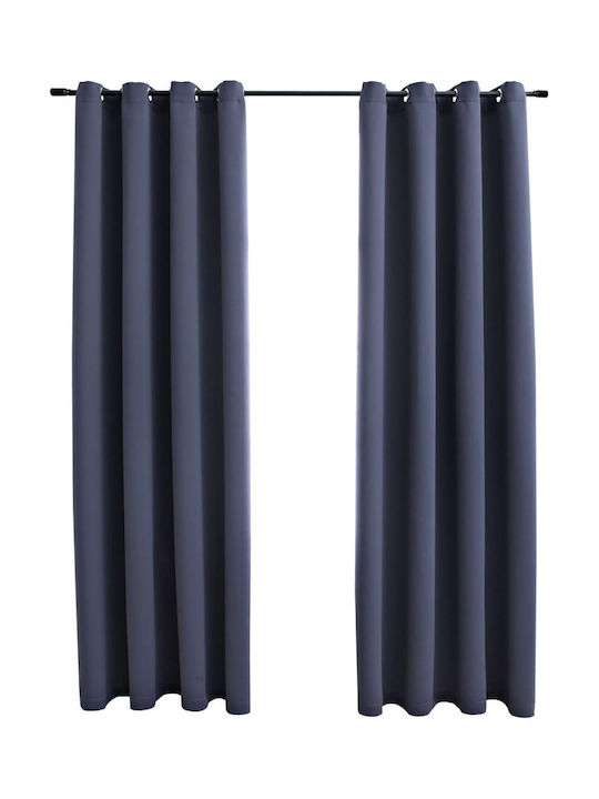 vidaXL Set Of Gray Blackout Curtains With Grommets 140x175cm