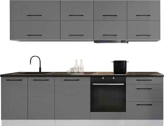Set Dulapuri de Bucătărie Suspendate & de Podea Shiny Grey 270x60x210buc Set Dulapuri de Bucătărie Suspendate & de Podea Shiny Grey 270x60x210buc