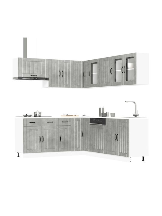 Lucca Kitchen Cabinet Set Wall & Floor with Countertop Grey Concrete 342x46x141.5cm