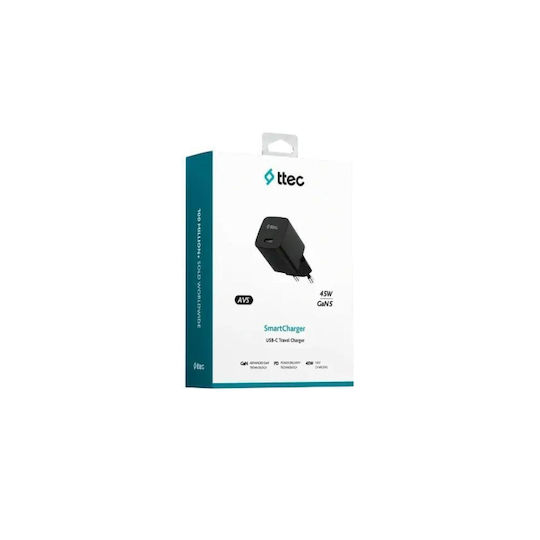 TTEC Wireless Charger GaN With USB-C Port 45W Power Delivery Black SmartCharger