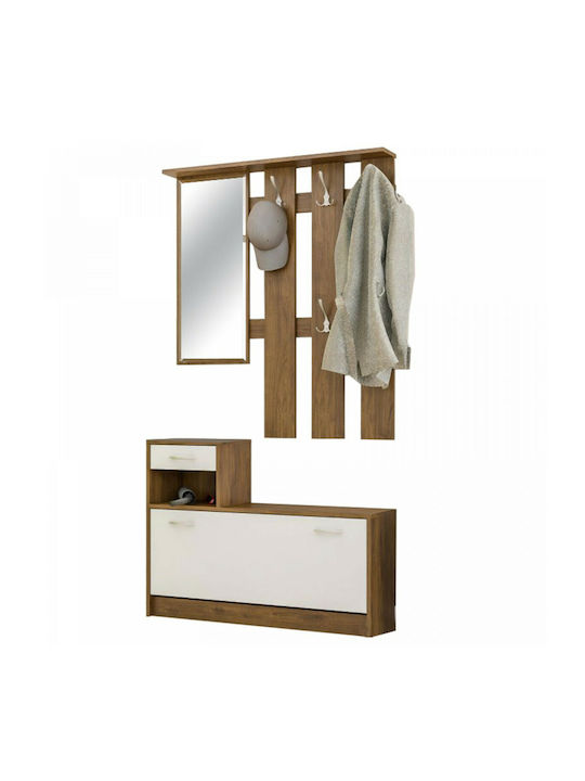 Jamie Mobilier de Intrare cu Oglindă / Cuier & Dulap pentru Pantofi Nuc / Alb 100x27.5x187buc