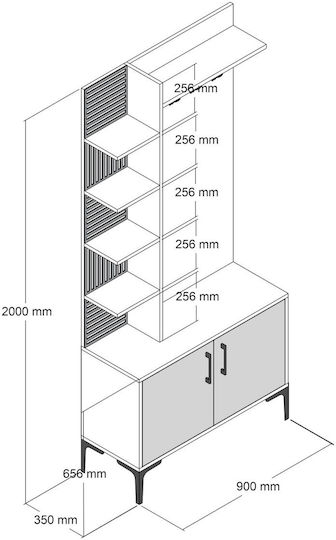 Viyana Eingangsmöbel mit Schuhschrank Walnut-anthracite 90x35x200cm