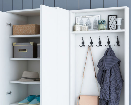 Entry Furniture with Hanger / Shoe Rack & Wardrobe White 119.6x37.3x182.8cm