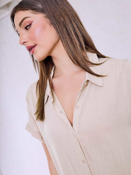 Celestino Set Women's Shirt Palazzo Pants Viscose Loose Fit Beige