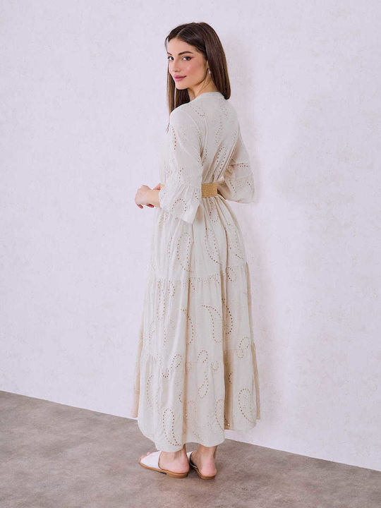 Celestino Damenkleid Baumwollgewebt Gesteppt Loose Fit Beiges