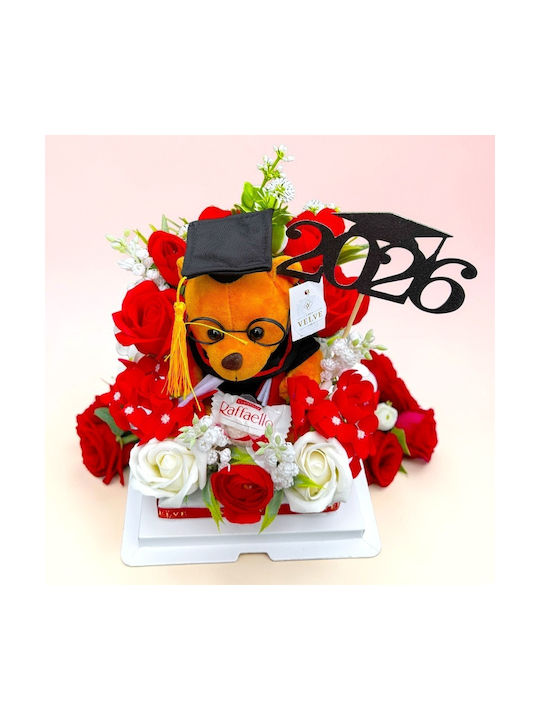 Graduation Arrangement Graduate 2026 Plush Teddy Bear Soap Roses Hydrangeas Raffaello Praline